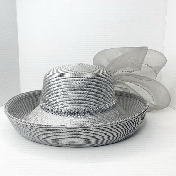 Vintage Glory II Womens Gray Straw Hat with Mesh Detail Derby Church Wedding